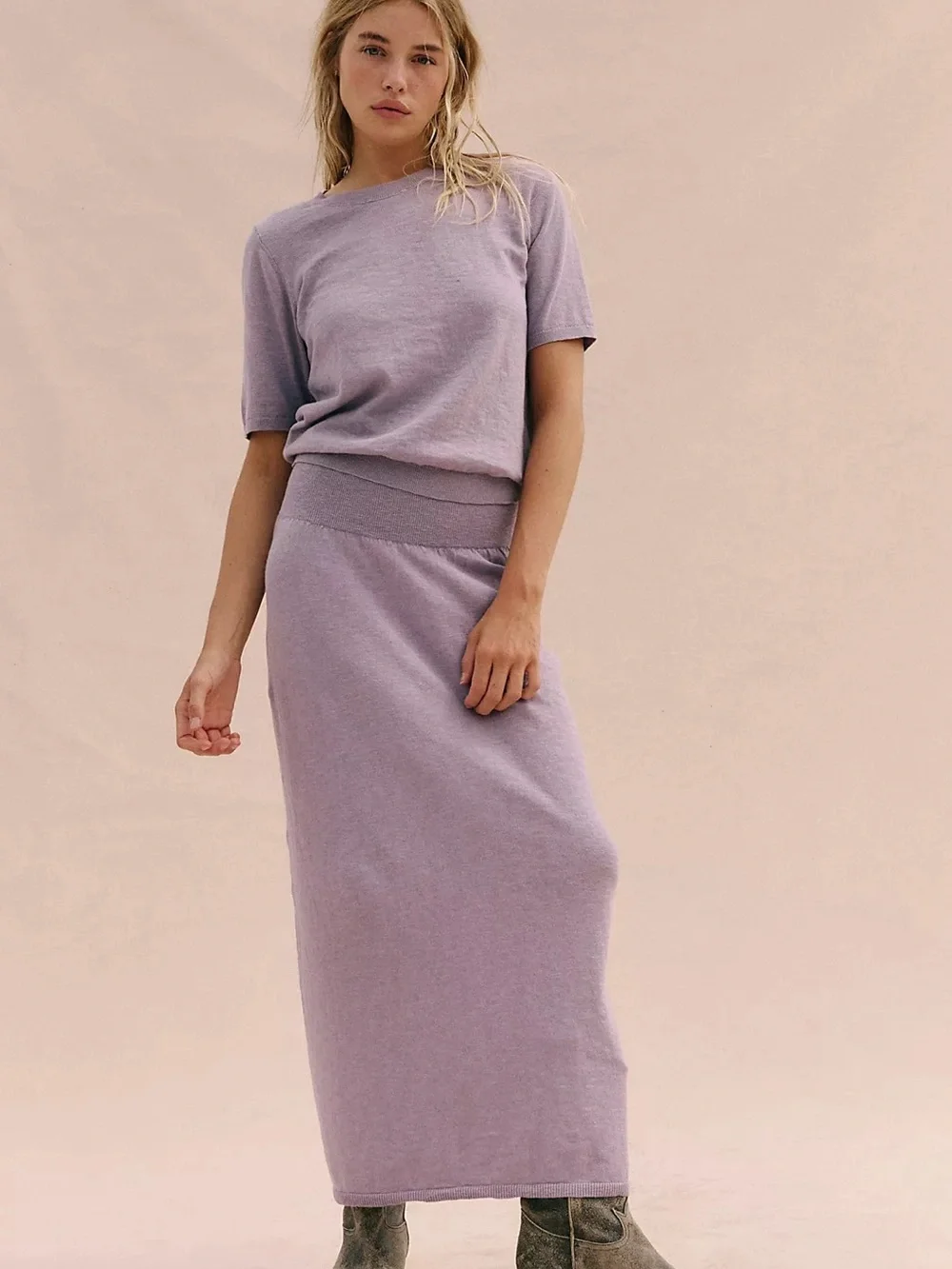 Free People Isabella Sweater Skirt Set - Cool Lavender